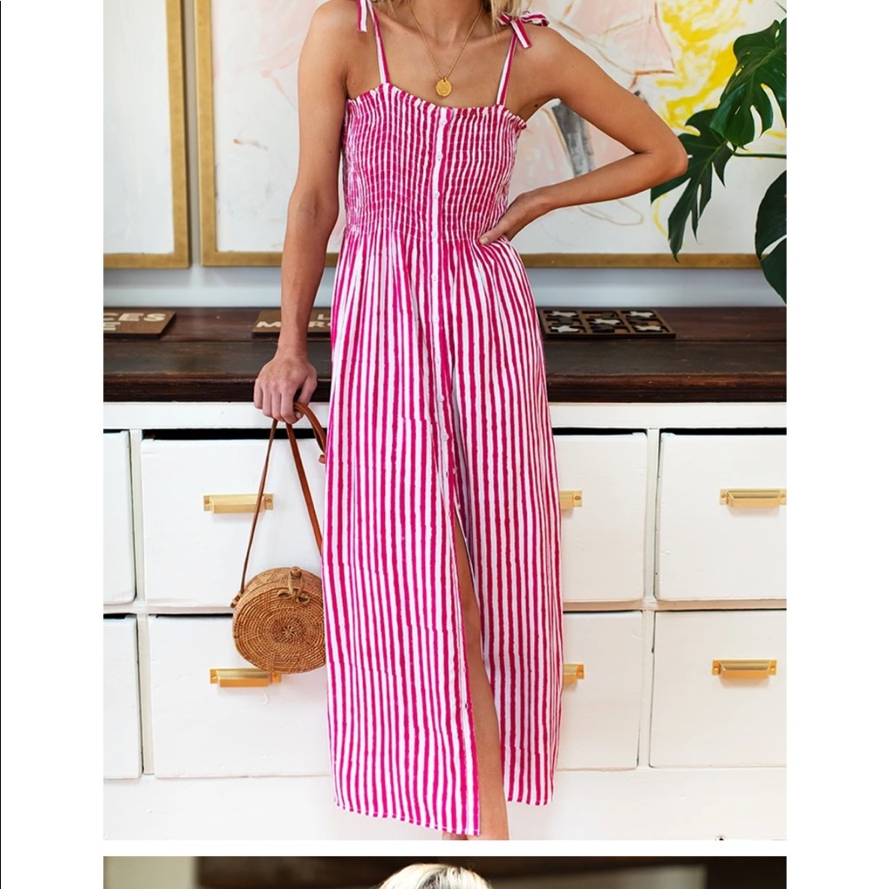 Emerson Fry Pink and White Striped Midi Dress